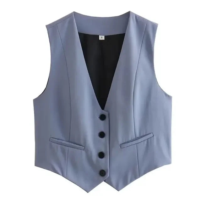 HH Women's Sleeveless Cropped Blazer Vest – Slim Fit V-Neck Office Waistcoat