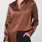 SFELIKY Women's 19mm Mulberry Silk Blouse – Long Sleeve V-Neck Satin Shirt