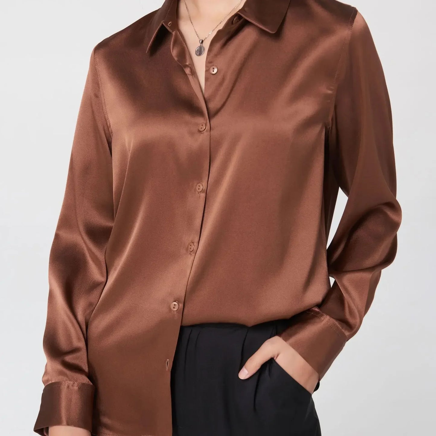 SFELIKY Women's 19mm Mulberry Silk Blouse – Long Sleeve V-Neck Satin Shirt