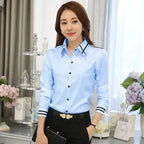 Women's Korean Style Long Sleeve Blouse – Slim Fit Turn-Down Collar Office Shirt