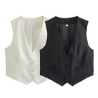 HH Women's Sleeveless Cropped Blazer Vest – Slim Fit V-Neck Office Waistcoat