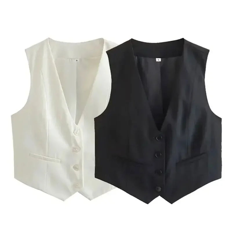 HH Women's Sleeveless Cropped Blazer Vest – Slim Fit V-Neck Office Waistcoat