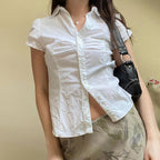FYBITBO Women's Slim Fit Button-Down Shirt – Cap Sleeve Office Blouse