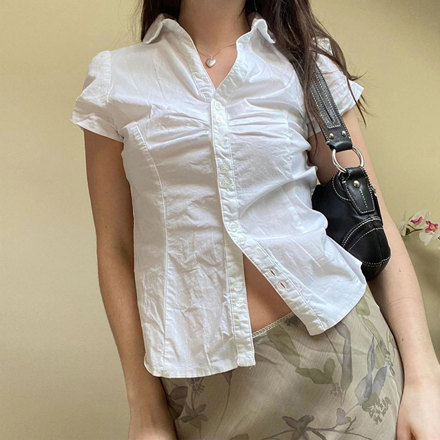 FYBITBO Women's Slim Fit Button-Down Shirt – Cap Sleeve Office Blouse