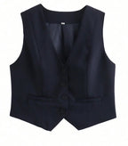 HH Women's Sleeveless Cropped Blazer Vest – Slim Fit V-Neck Office Waistcoat