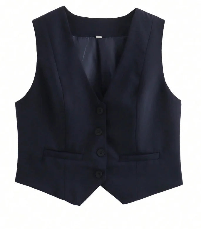 HH Women's Sleeveless Cropped Blazer Vest – Slim Fit V-Neck Office Waistcoat