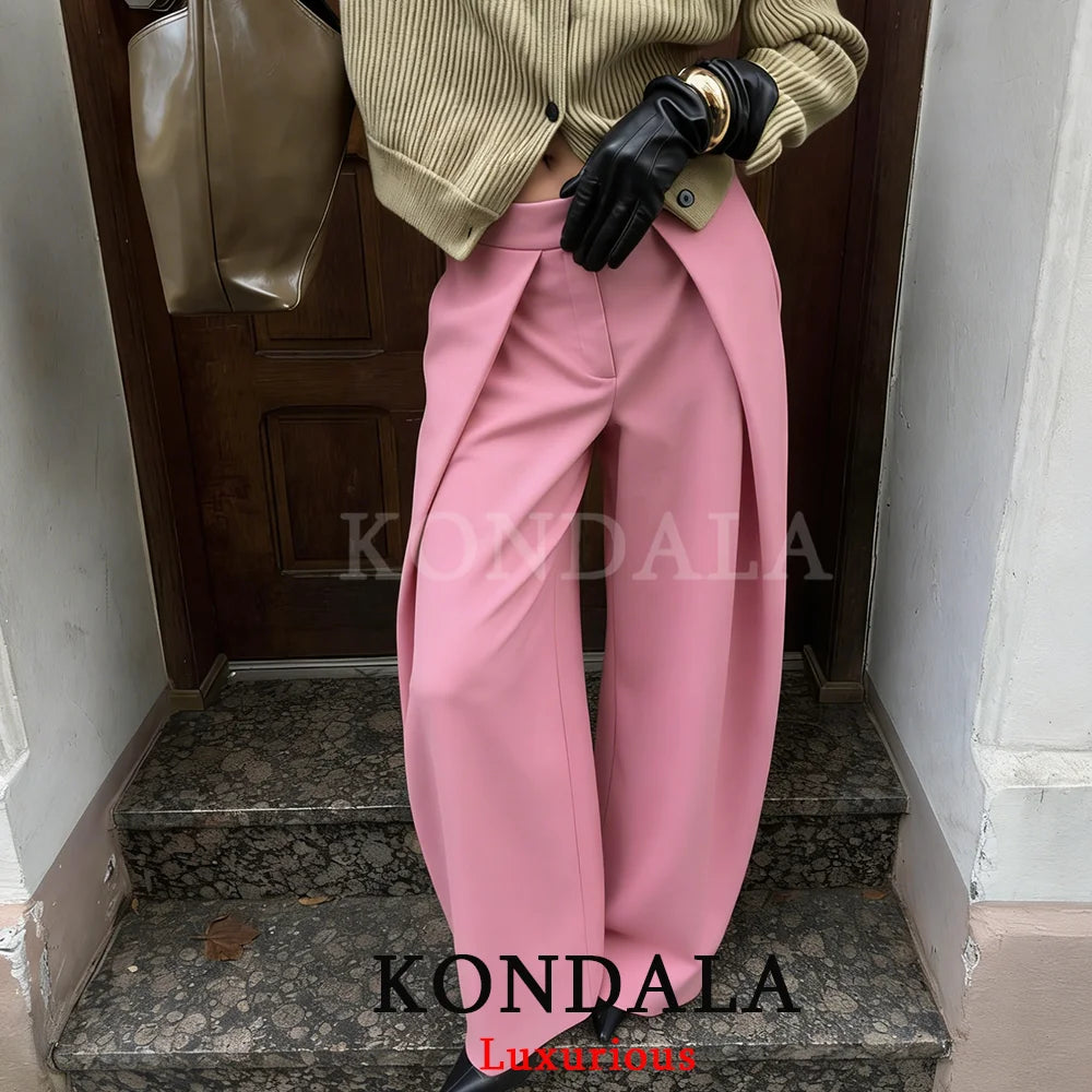 KONDALA Wide Leg Pants for Women – High Waist Pleated Trousers with Pockets