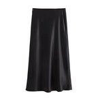 MUJER Women's High Waist Satin Midi Skirt – Elegant Office Bud Skirt