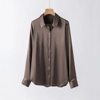 SFELIKY Women's 19mm Mulberry Silk Blouse – Long Sleeve V-Neck Satin Shirt