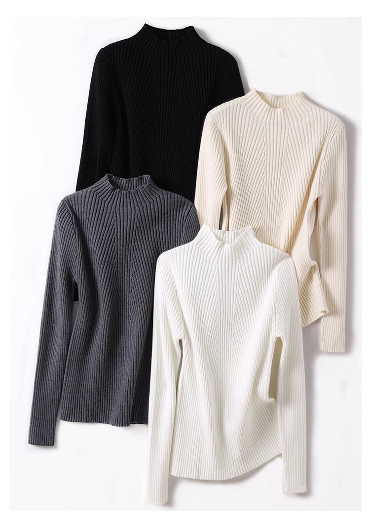 Women’s Ribbed Turtleneck Sweater – Slim Fit Knit Long Sleeve Pullover Top (Autumn/Winter)
