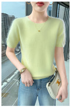 FRSEUCAG Women's 100% Mink Cashmere Short Sleeve Sweater – Elegant O-Neck Knit Pullover