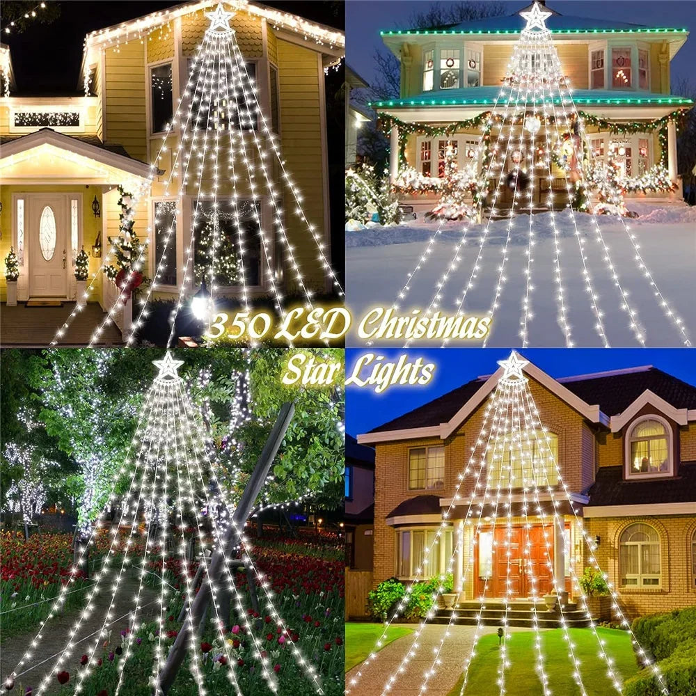 350 LED Star Waterfall Christmas Lights | 8 Modes | IP44 Waterproof | 112FT Outdoor String Lights