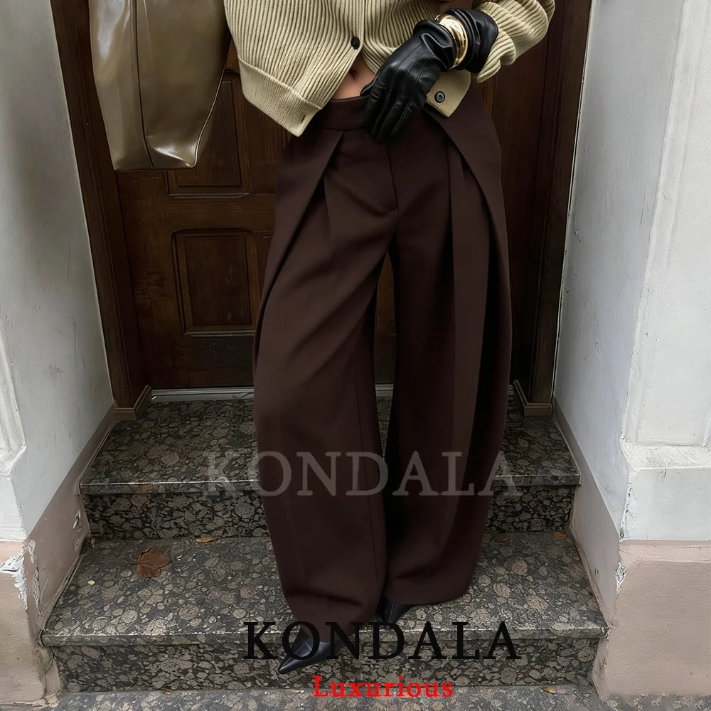 KONDALA Wide Leg Pants for Women – High Waist Pleated Trousers with Pockets
