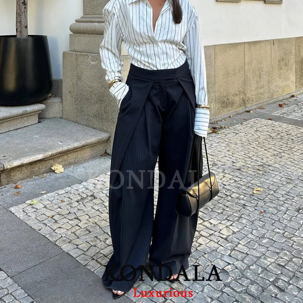 KONDALA Wide Leg Pants for Women – High Waist Pleated Trousers with Pockets