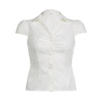 FYBITBO Women's Slim Fit Button-Down Shirt – Cap Sleeve Office Blouse