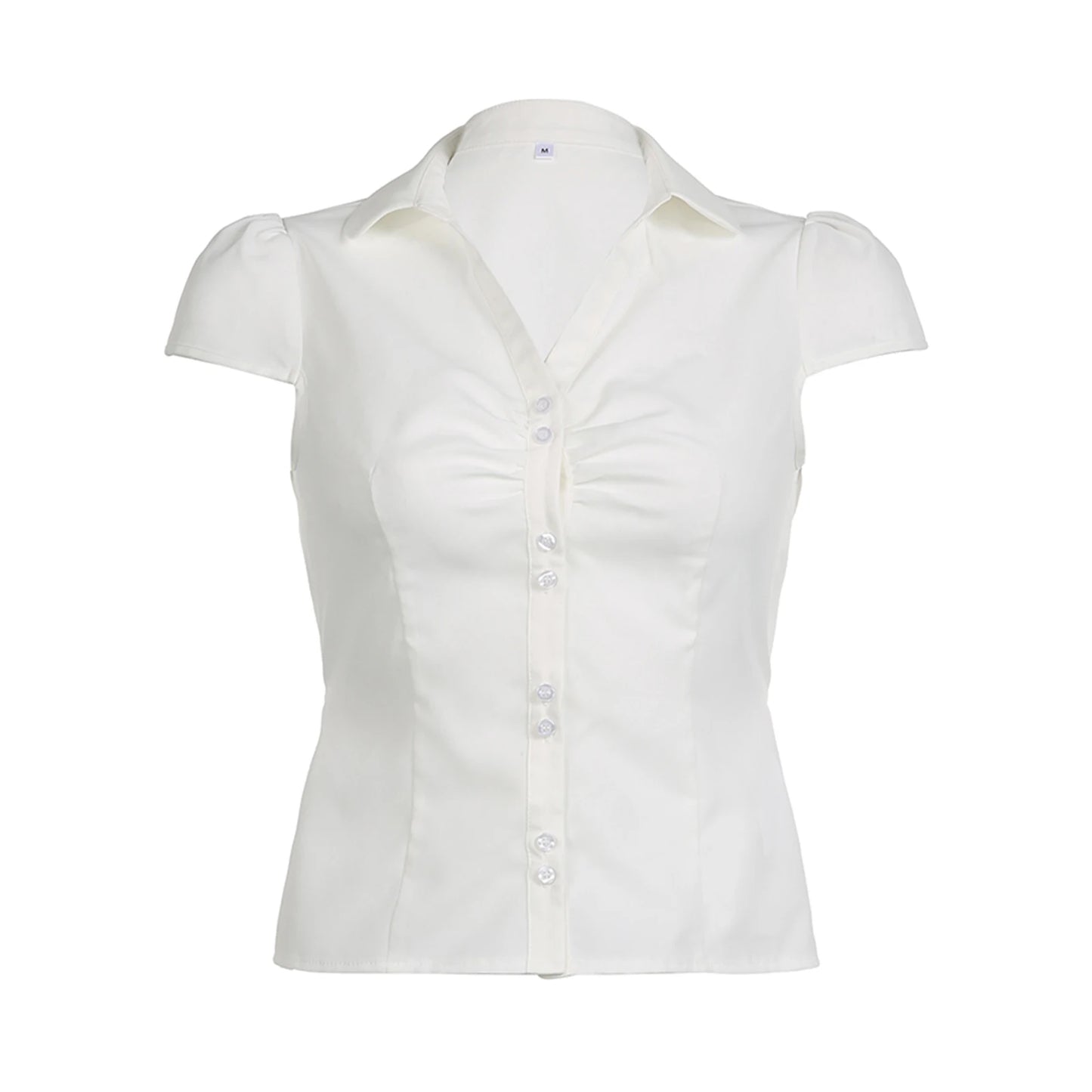 FYBITBO Women's Slim Fit Button-Down Shirt – Cap Sleeve Office Blouse
