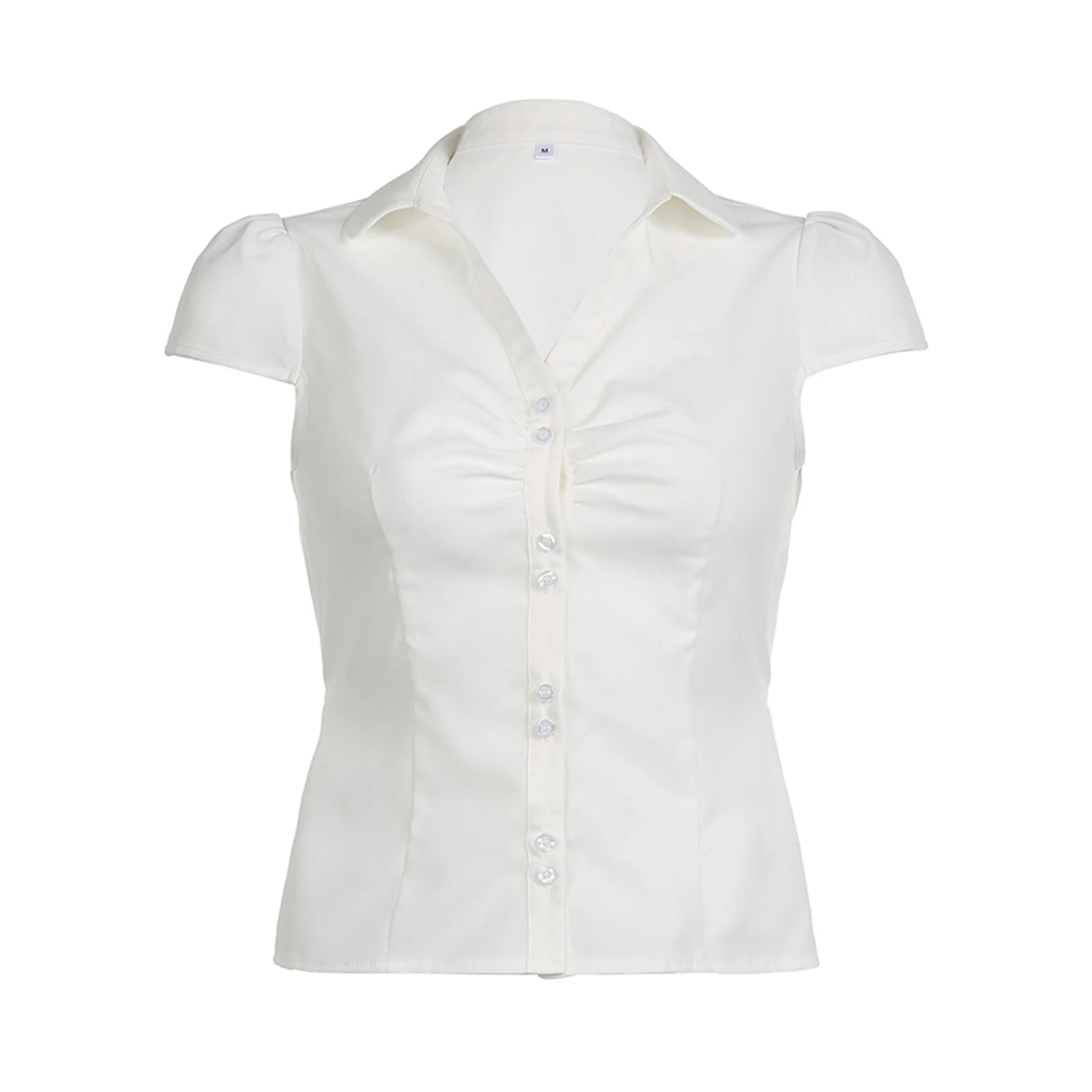 FYBITBO Women's Slim Fit Button-Down Shirt – Cap Sleeve Office Blouse