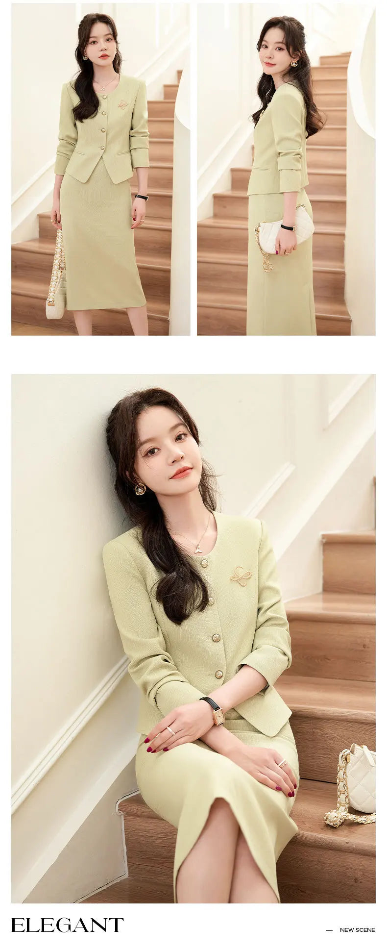 GBVLGAR Women's Long Sleeve Skirt Suit Set – Slim Fit Professional Office Dress Set