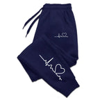 Women's Heart Print Sweatpants – Casual Baggy Lace-Up Jogger Pants with Pockets