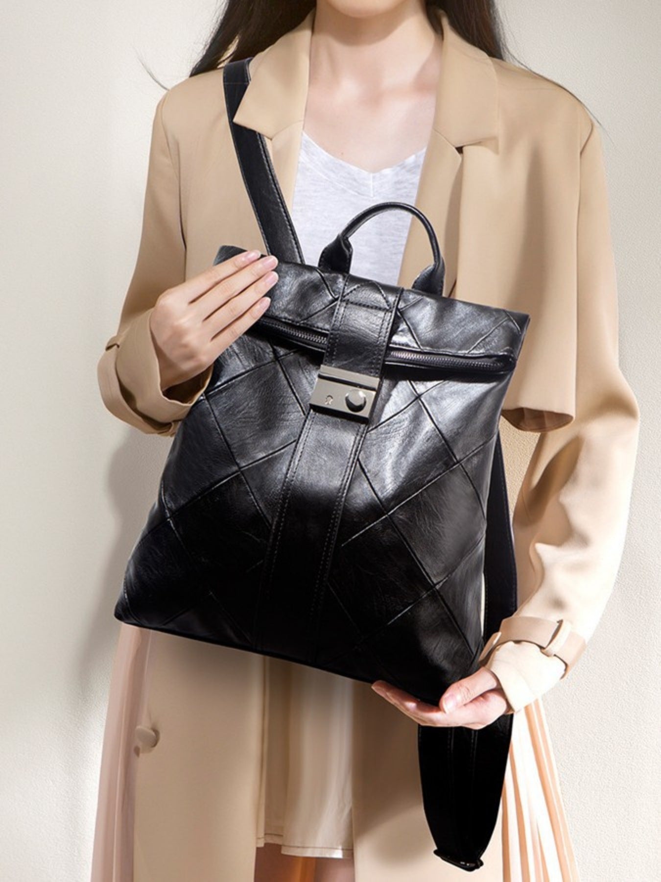 Quilted Leather Backpack Bag – Medium PU Leather