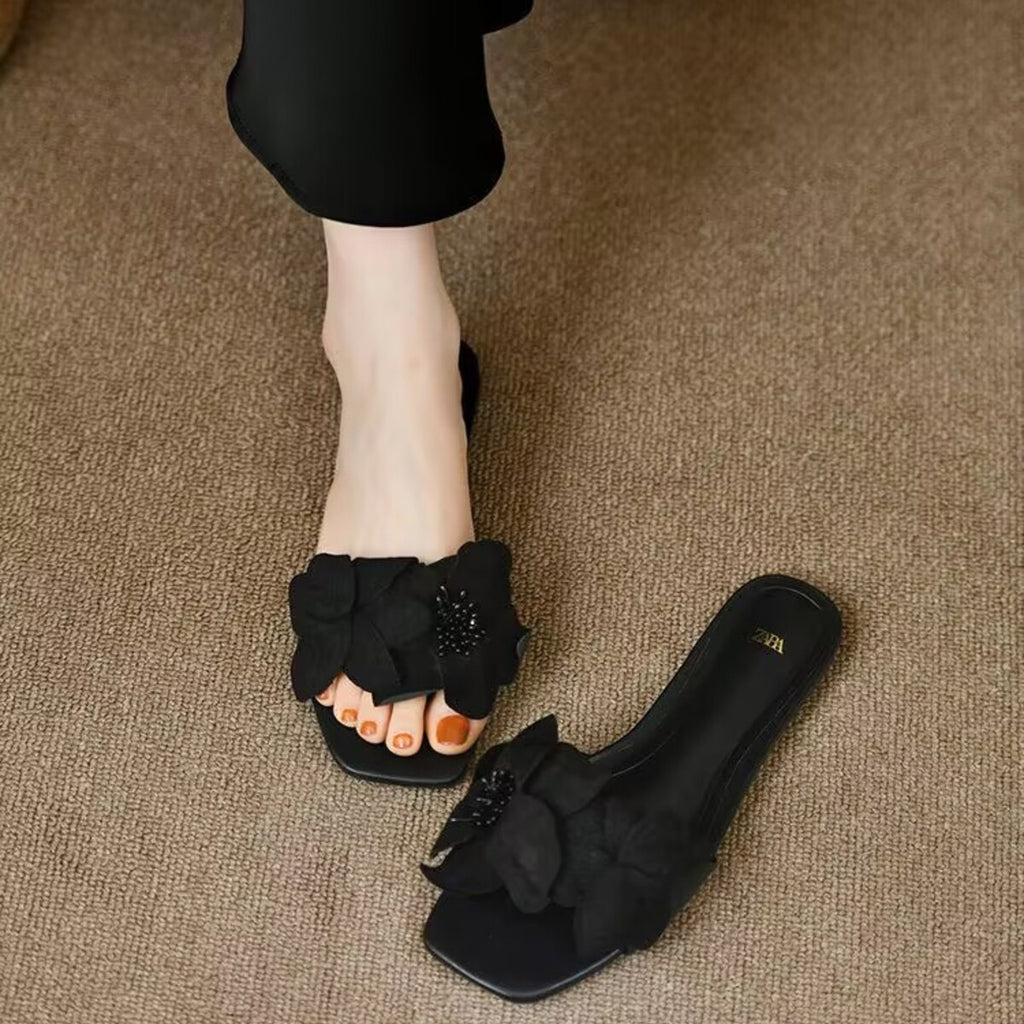 Flower Open Toe Flat Sandals