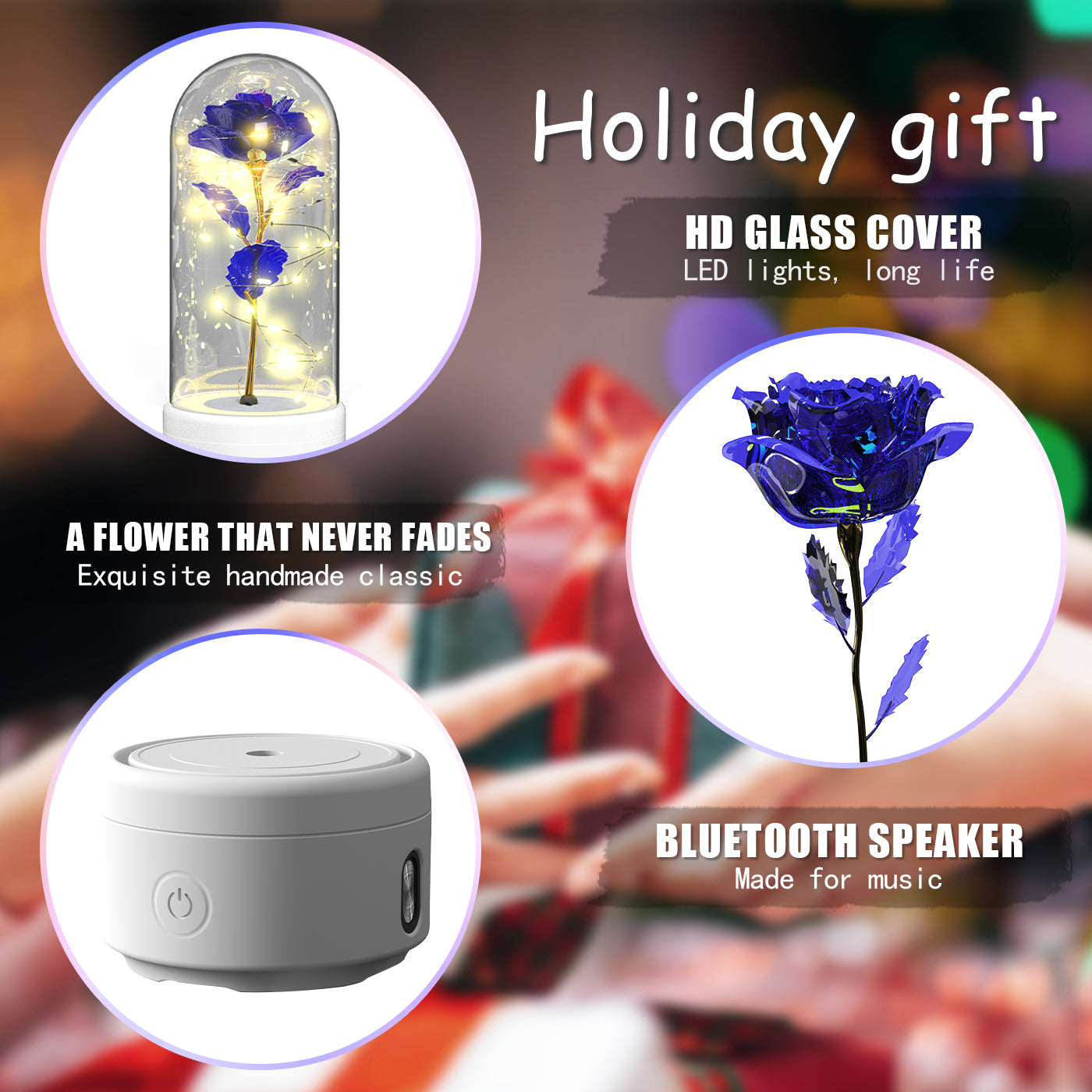 Enchanted Rose LED Light with Bluetooth Speaker - Romantic Glass Dome Night Light for Valentine's Day & Home Decor