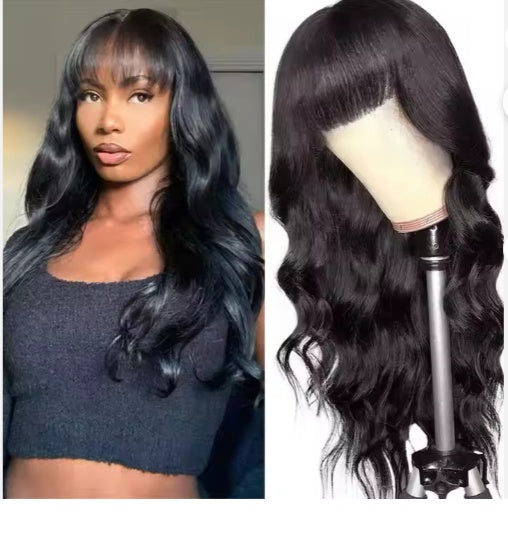 Glueless Body Wave Lace Front Wig with Bangs - 13x5 HD Lace Human Hair Wig