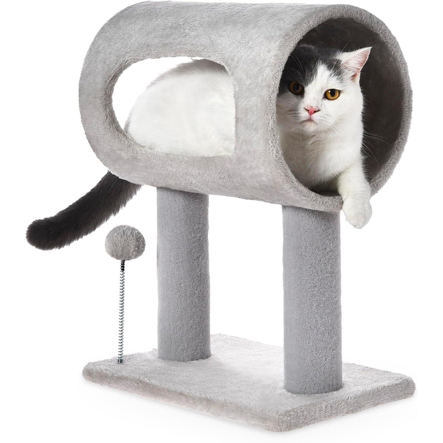 Cat Tree Tower with Tunnel Bed & Scratching Posts – 20.5" Play & Rest Station for Cats