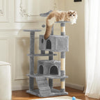 54" Multi-Level Cat Tree Tower | Sisal Scratching Posts, 2 Condos, Hanging Toy – Light Grey & Pink