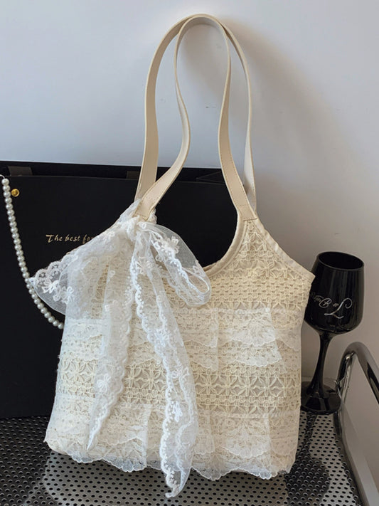 Lace Bowknot Woven Shoulder Handbag