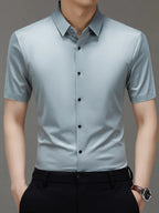 Men's Short Sleeve Stretch Button-Up Shirt – Soft Cotton Blend Casual Top