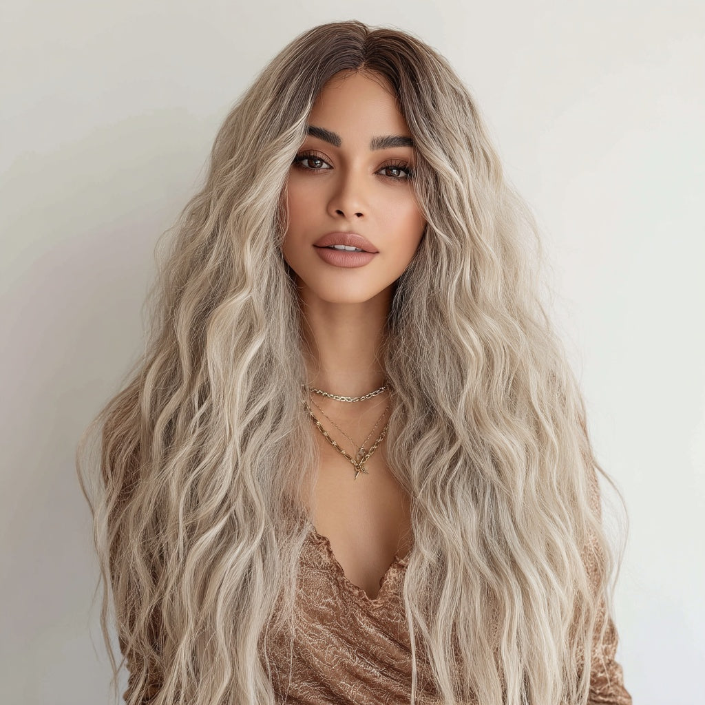 Gray Ombre Wavy Lace Front Wig | T-Part Lace | 150% Density | Heat Resistant Synthetic