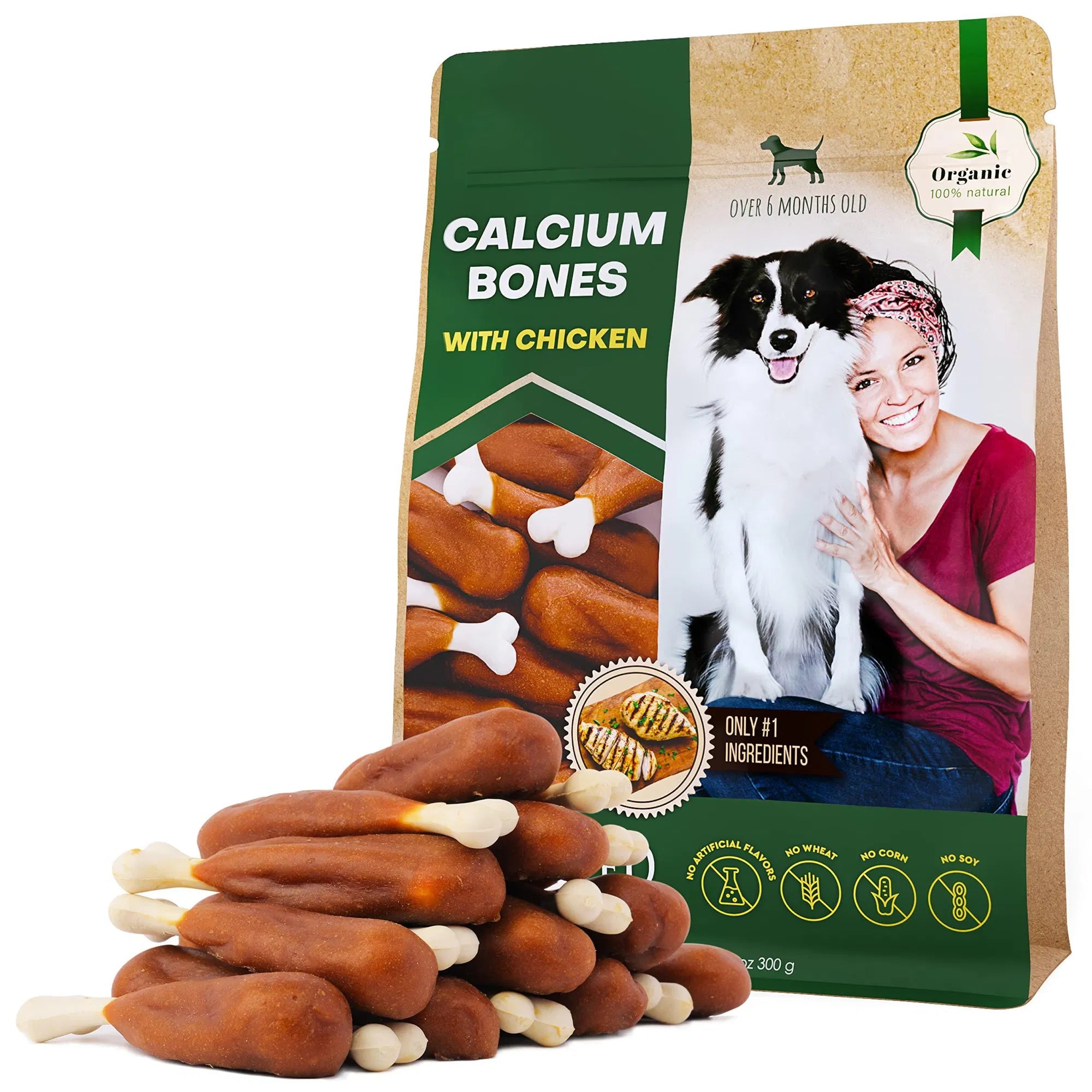 Premium Chicken-Wrapped Calcium Dog Bones - Grain-Free Natural Chew Treats for All Breeds