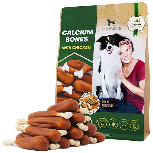 Premium Chicken-Wrapped Calcium Dog Bones - Grain-Free Natural Chew Treats for All Breeds