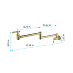 Brushed Gold Pot Filler Faucet – Wall Mount | 21" Reach | Dual Handles | Solid Brass