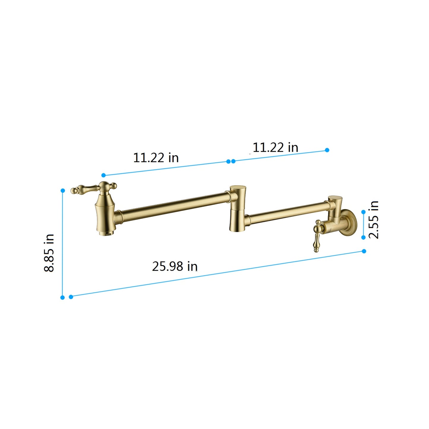 Brushed Gold Pot Filler Faucet – Wall Mount | 21" Reach | Dual Handles | Solid Brass