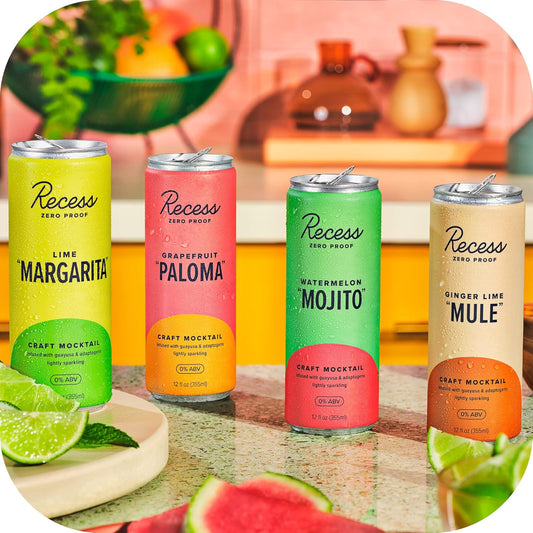 Recess Zero Proof Craft Mocktails with Adaptogens – Sampler Pack of 12 (12 fl. oz.)