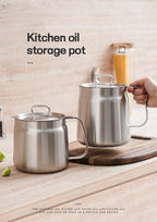 Stainless Steel Oil Strainer Pot with Lid | 67oz Large Capacity Grease Container | 304 Food-Grade Steel