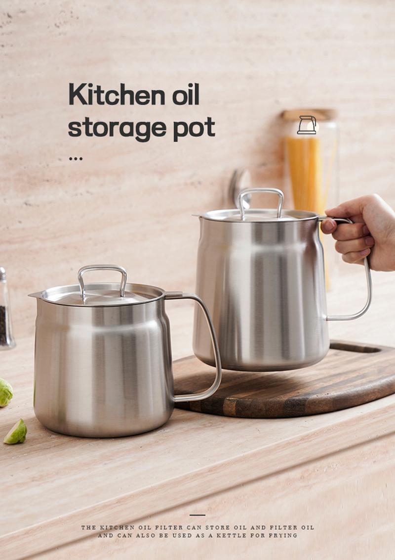 Stainless Steel Oil Strainer Pot with Lid | 67oz Large Capacity Grease Container | 304 Food-Grade Steel