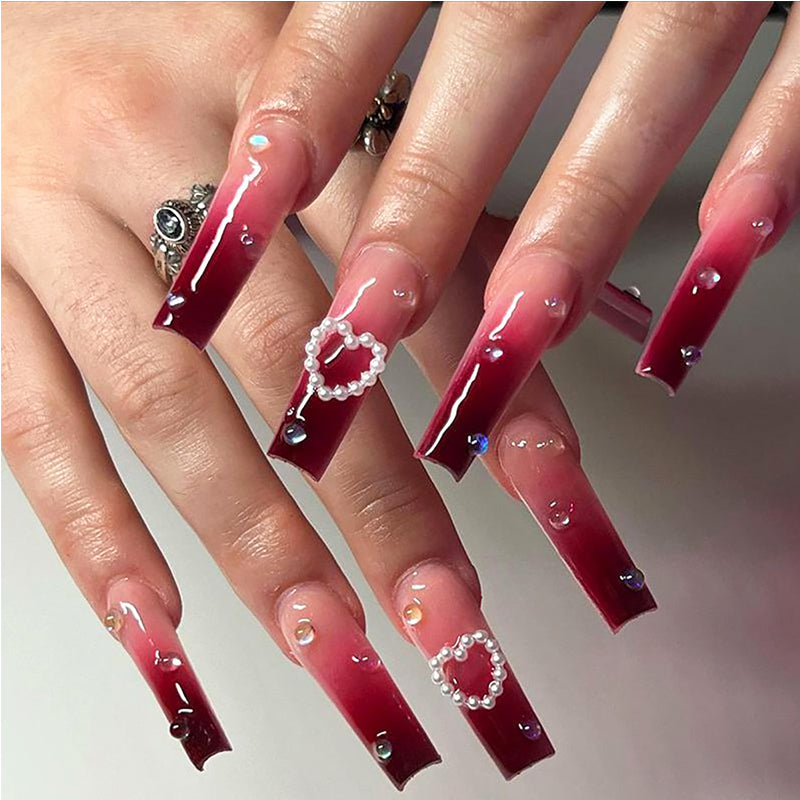 Red Heart Press-On Nails – 24 PCS Long Square Fake Nails Set