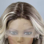 T-Part Lace Front Wig | Wavy Curly Golden Gradient | Heat Resistant Synthetic Fiber | 28 Inches