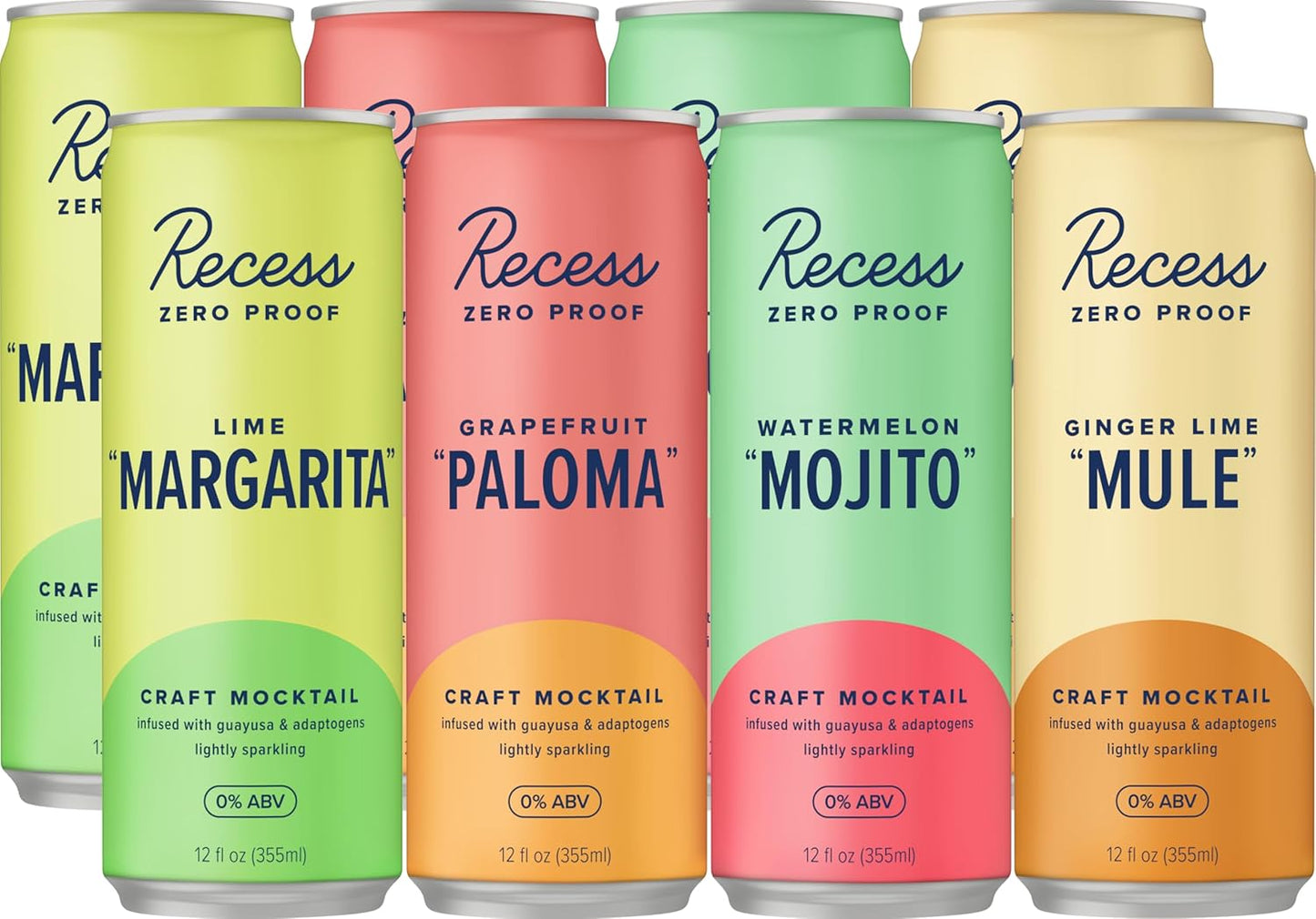 Recess Zero Proof Craft Mocktails with Adaptogens – Sampler Pack of 12 (12 fl. oz.)