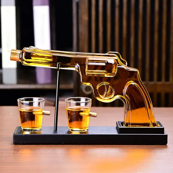Whiskey Decanter Set - Gun Shaped 10oz Decanter with 2 Bullet Glasses for Men