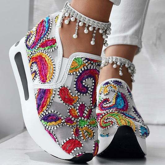 Women's Paisley Print Slip-On Sneakers - Lightweight Casual Walking Shoes