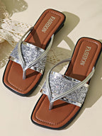 Women's Glitter Cross-Strap Flat Sandals