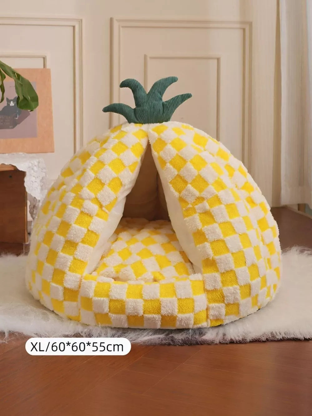 Pineapple Cat Bed – Foldable Semi-Enclosed Cozy Pet Nest