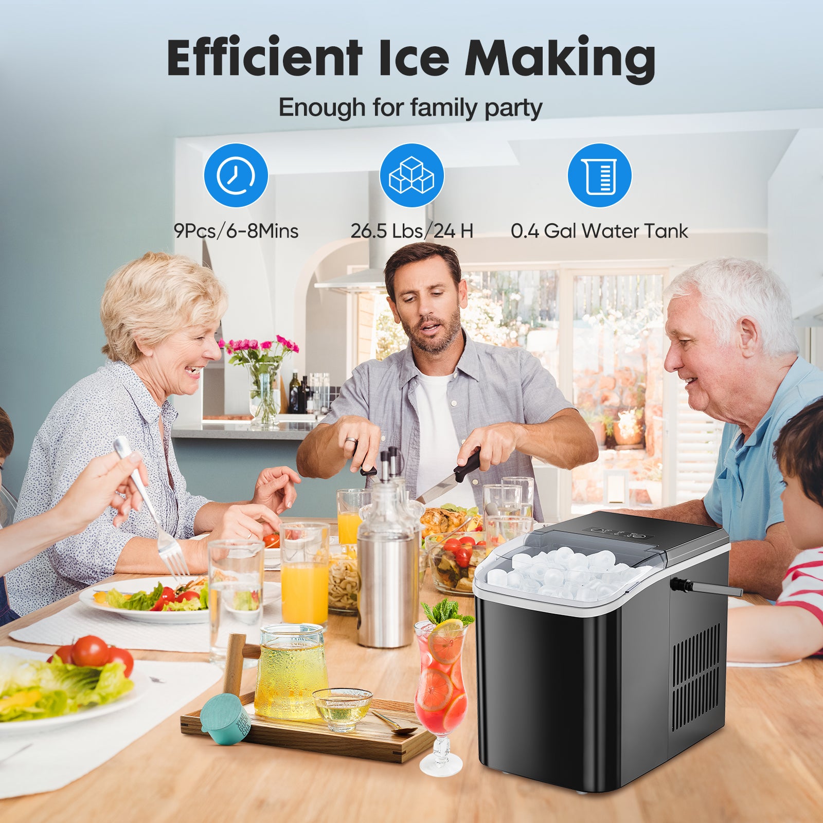 Portable Countertop Ice Maker Machine - 26 lbs Daily, 2 Ice Sizes, Self-Cleaning - Black/Green