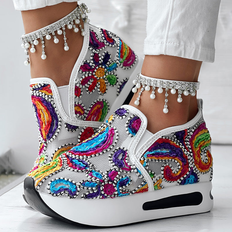 Women's Paisley & Geometric Print Slip-On Sneakers | Lightweight Casual Walking Shoes