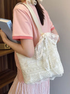 Lace Bowknot Woven Shoulder Handbag