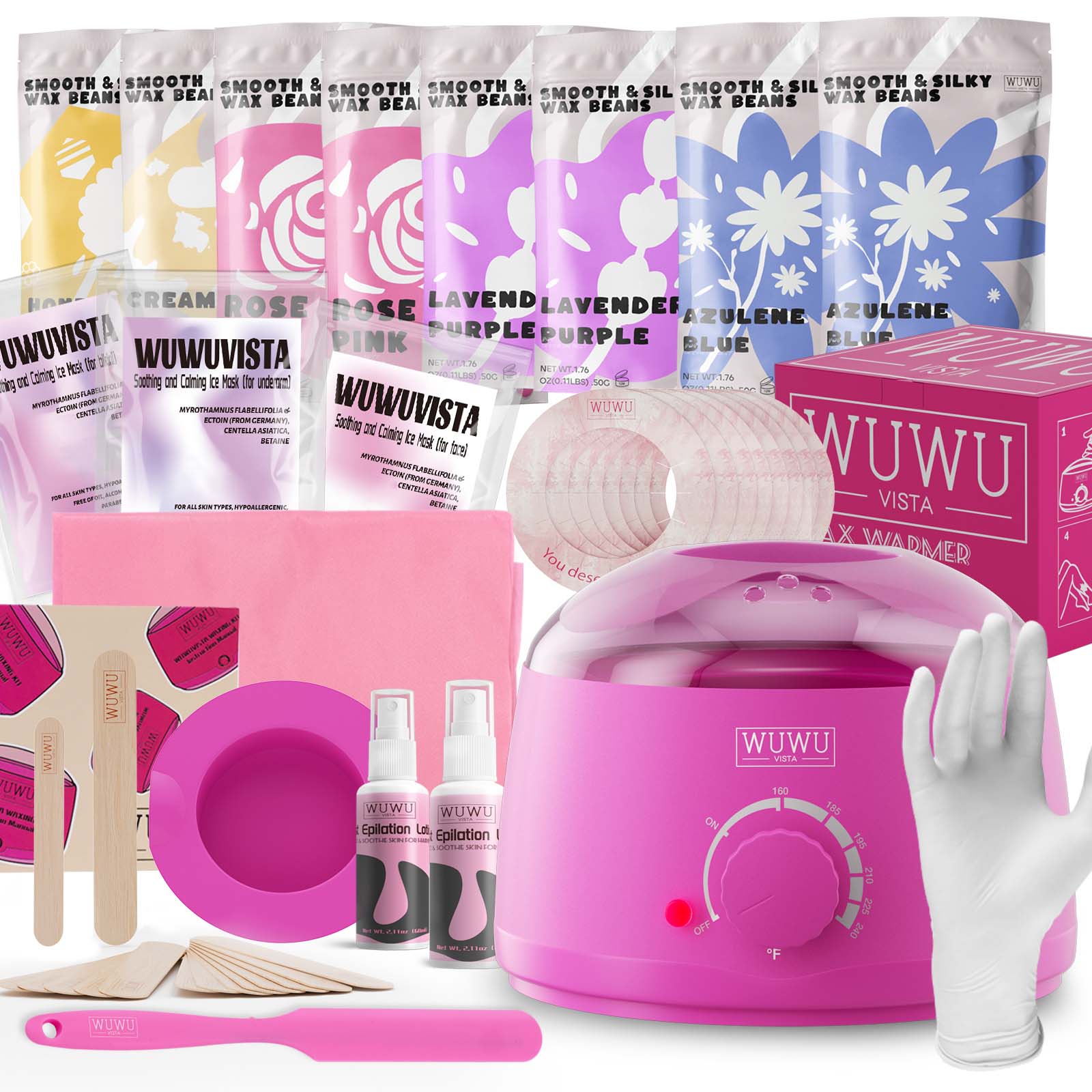 Professional Waxing Kit with Warmer - 79 Piece Hair Removal Set for Face, Body & Bikini